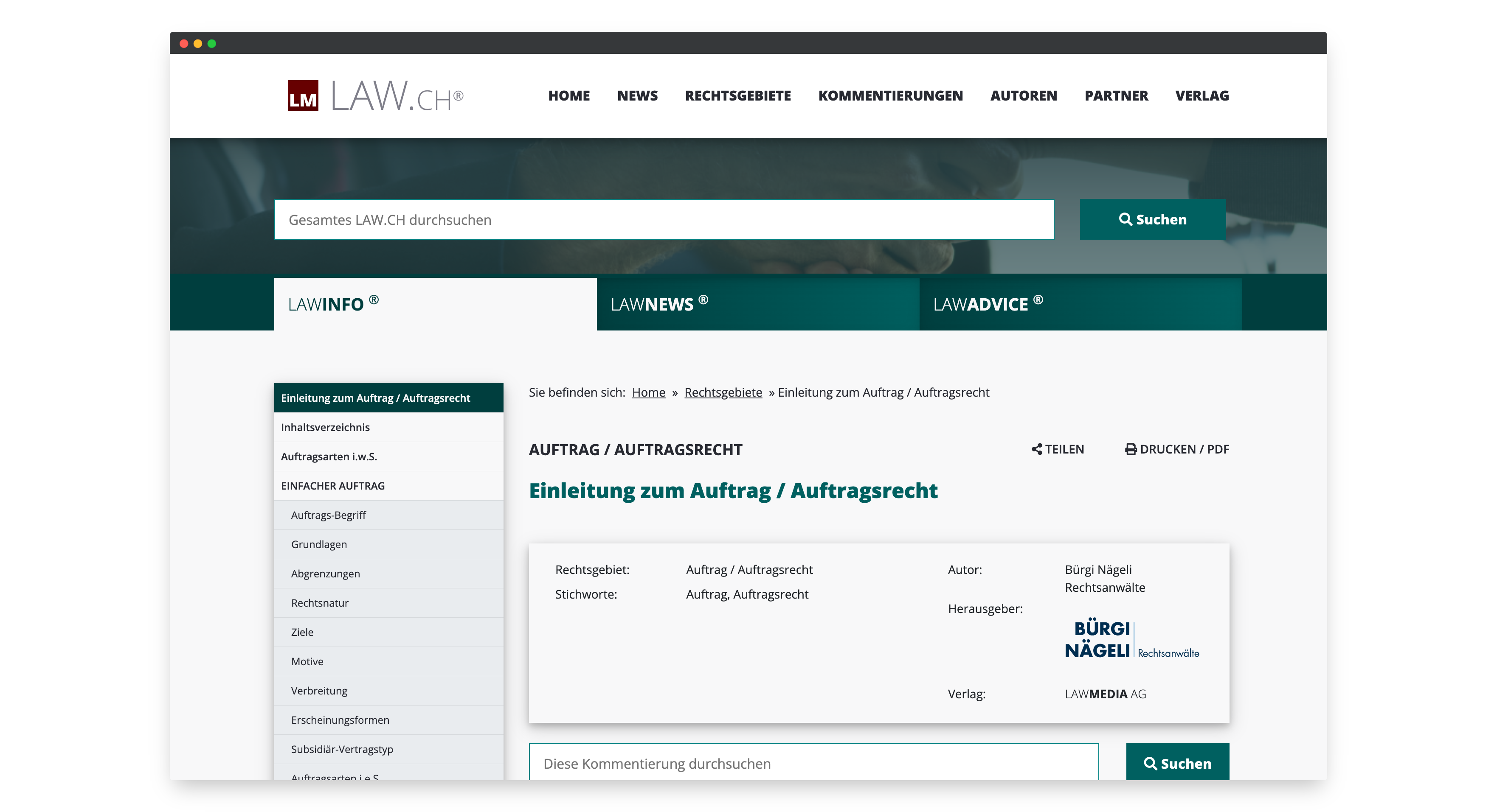 LAW.CH® LAWINFO - Auftrag / Auftragsrecht